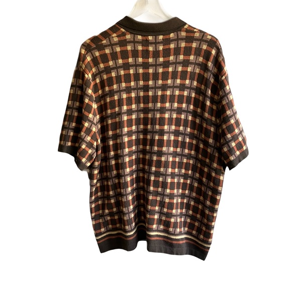 Abercrombie & Fitch Brown 70's Border Pattern Button Through Knit Polo Size XXL - Picture 4 of 13